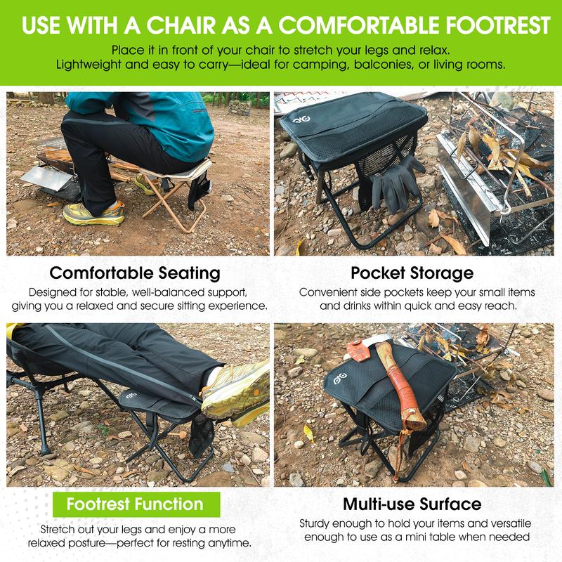 Portable Folding Camping Stool with Mesh Storage Pocket and Carry Strap [YQT:ULO-261029-001:12b8e025d15eda42]