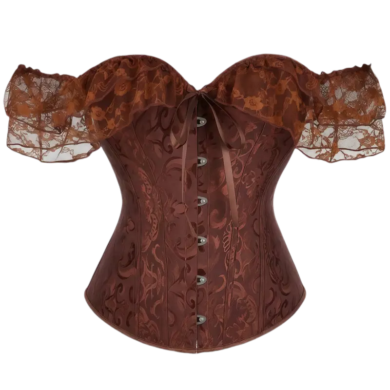 Women's Floral Corset Top with Off-Shoulder Lace Sleeves and Back Lacing [YQT:ULO-261008-005:d91081d1f539cc34]