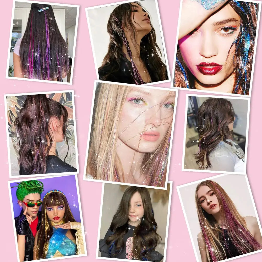 24 Inch Clip In Glitter Hair Tinsel Extensions for Parties and Festivals [YQT:ULO-260915-001:a57ccaedc1897d30]