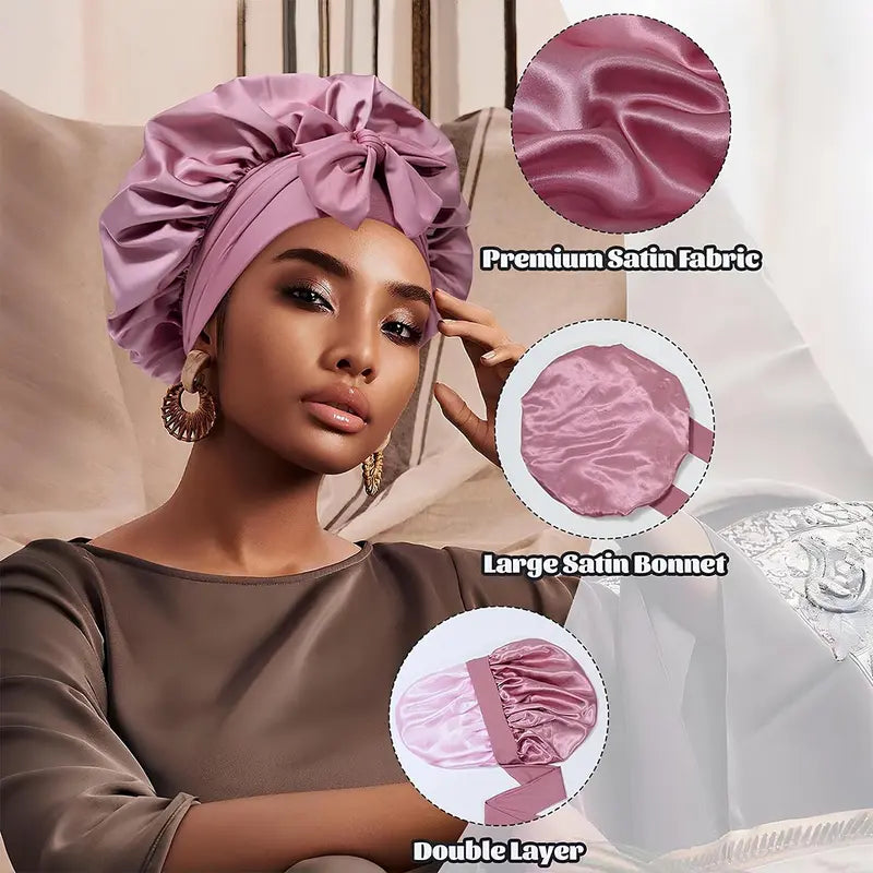 Double Layer Satin Hair Bonnet with Wide Elastic Band and Long Ties [YQT:ULO-261006-009:1af22179d260097a]