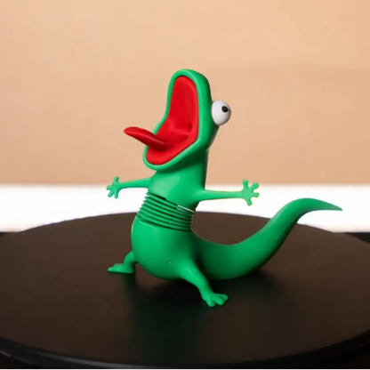 Green Spring Lizard Figurine with Wide Open Mouth and Curved Tail [YQT:ULO-261007-005:76fc79cfe3143840]