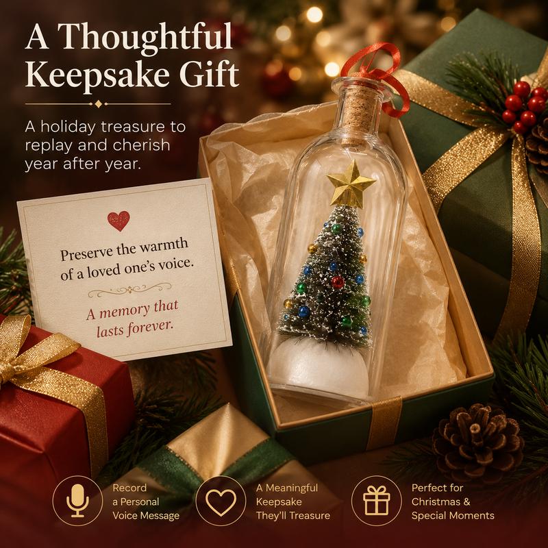 Recordable Christmas Message Bottle Ornament with Snowy Tree and Gold Star [YQT:ULO-261017-005:08d1400fb0049a5d]