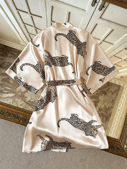 Women's Leopard Print Kimono Robe with Tie Waist and Wide Sleeves [YQT:ULO-260921-001:062e14df78b47702]