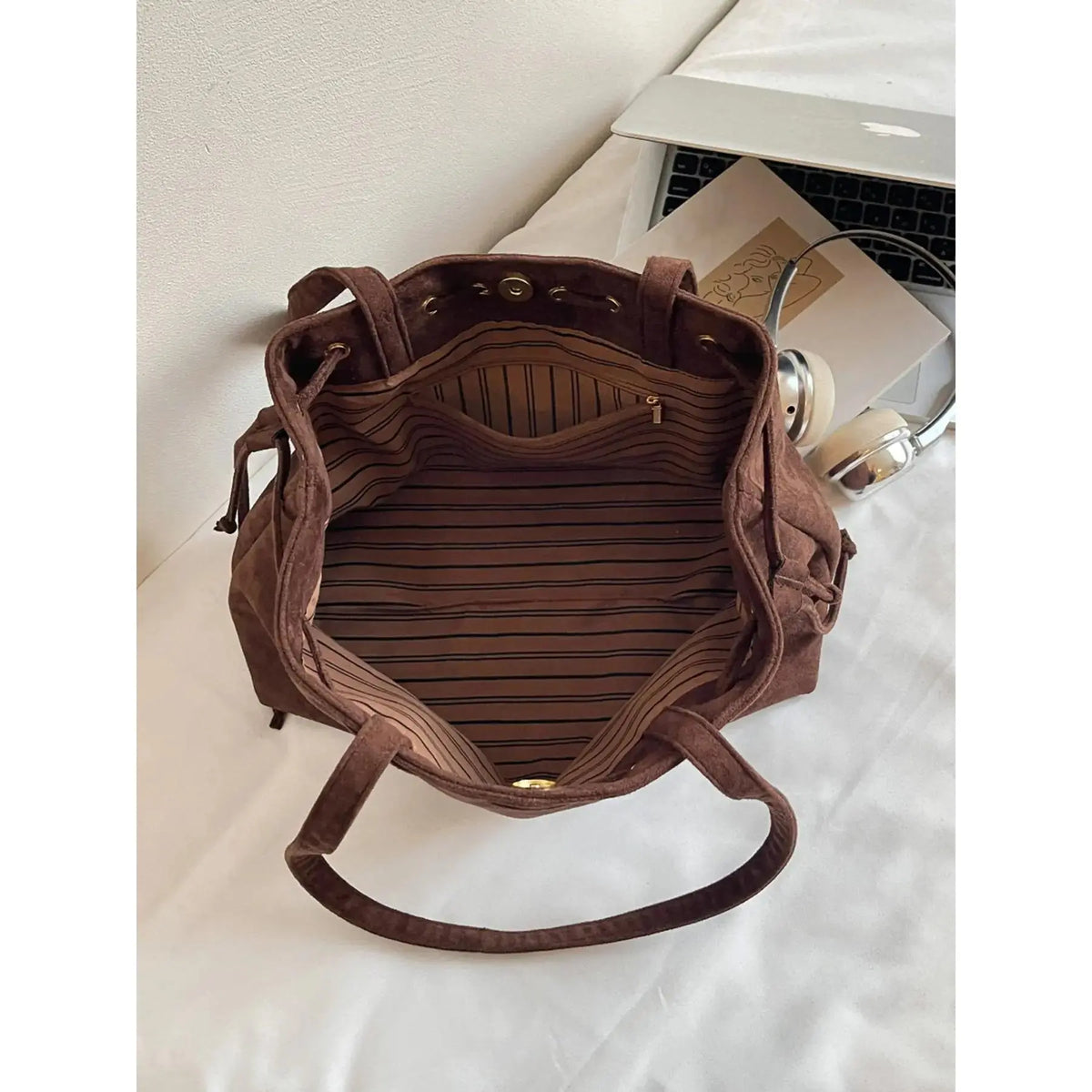Women's Retro Drawstring Tote Bag with Double Shoulder Straps and Interior Pocket [YQT:ULO-260918-002:06a592041f98671a]
