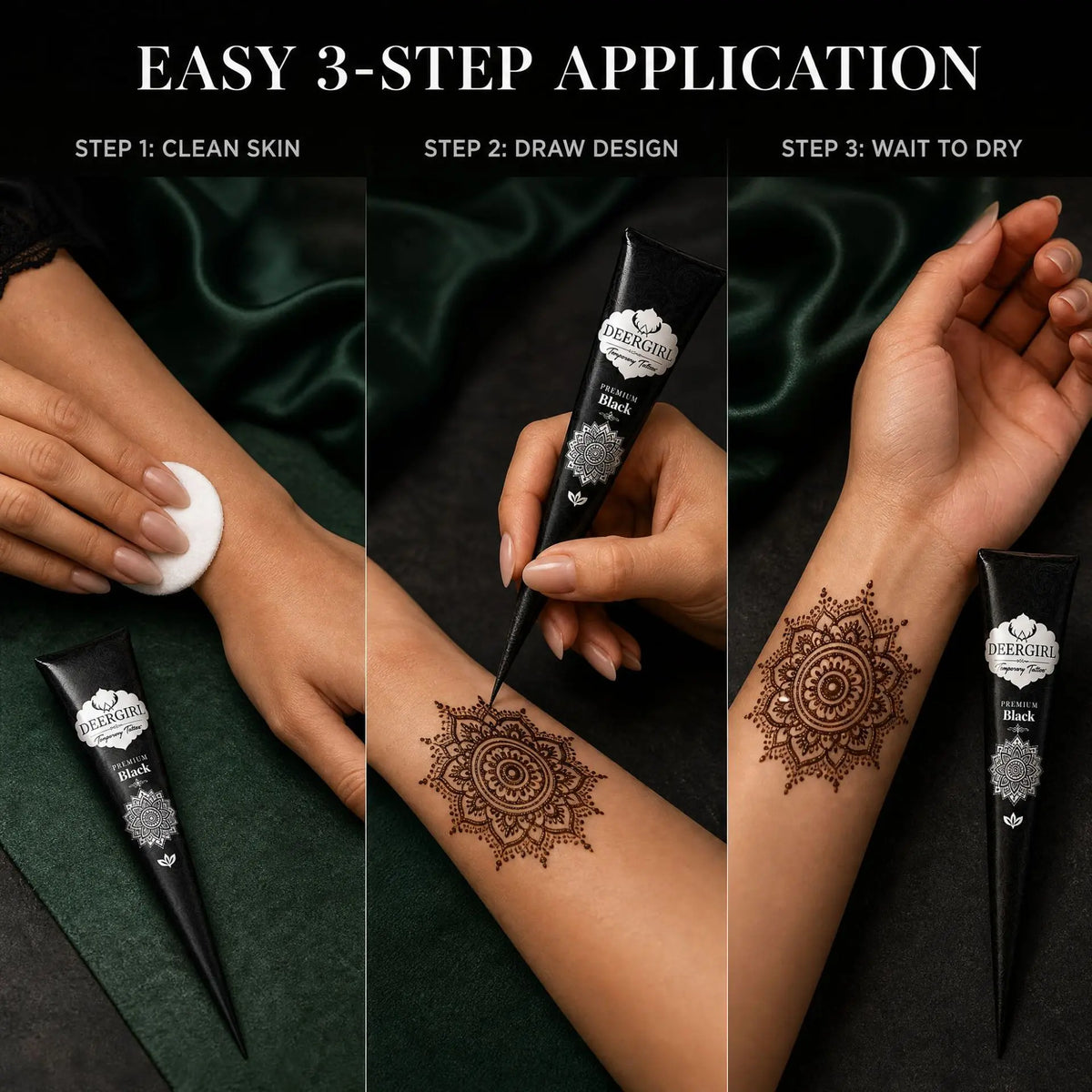 Temporary Tattoo Cone Kit with Floral, Mandala and Decorative Stencils [YQT:ULO-260920-005:3e617c071e852107]