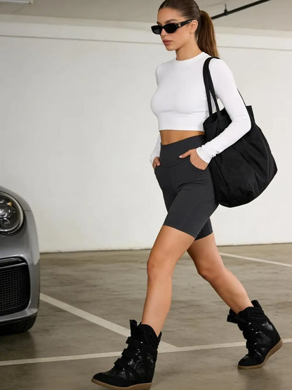 Women's High Top Wedge Sneakers with Hidden Heel and Triple Straps [YQT:ULO-260923-004:18af3b81c1bd54b1]