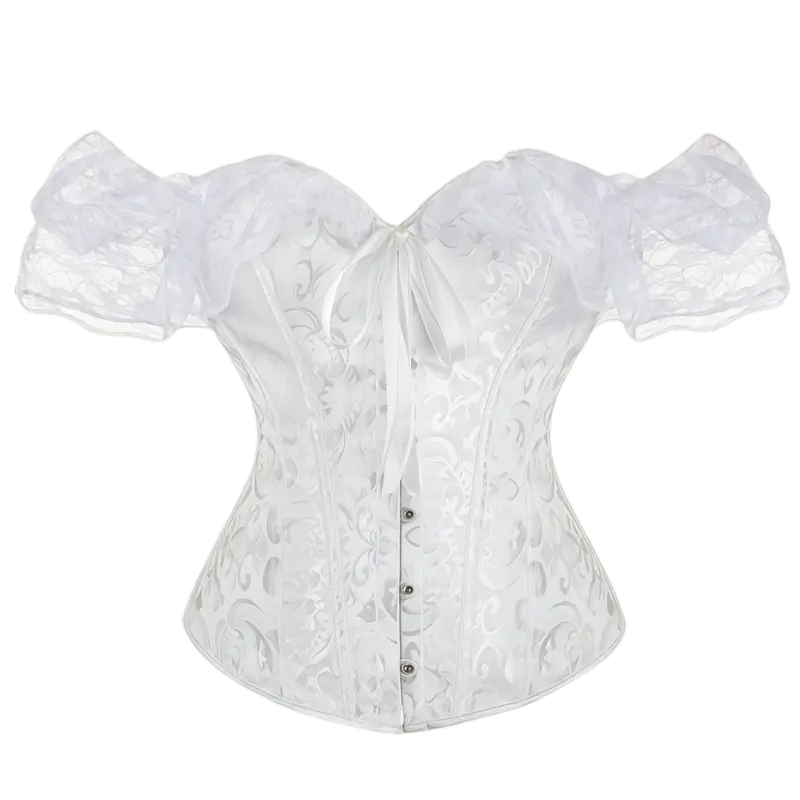 Women's Floral Corset Top with Off-Shoulder Lace Sleeves and Back Lacing [YQT:ULO-261008-005:6f181a30ebe34446]