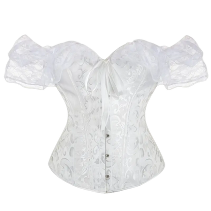 Women's Floral Corset Top with Off-Shoulder Lace Sleeves and Back Lacing [YQT:ULO-261008-005:6f181a30ebe34446]
