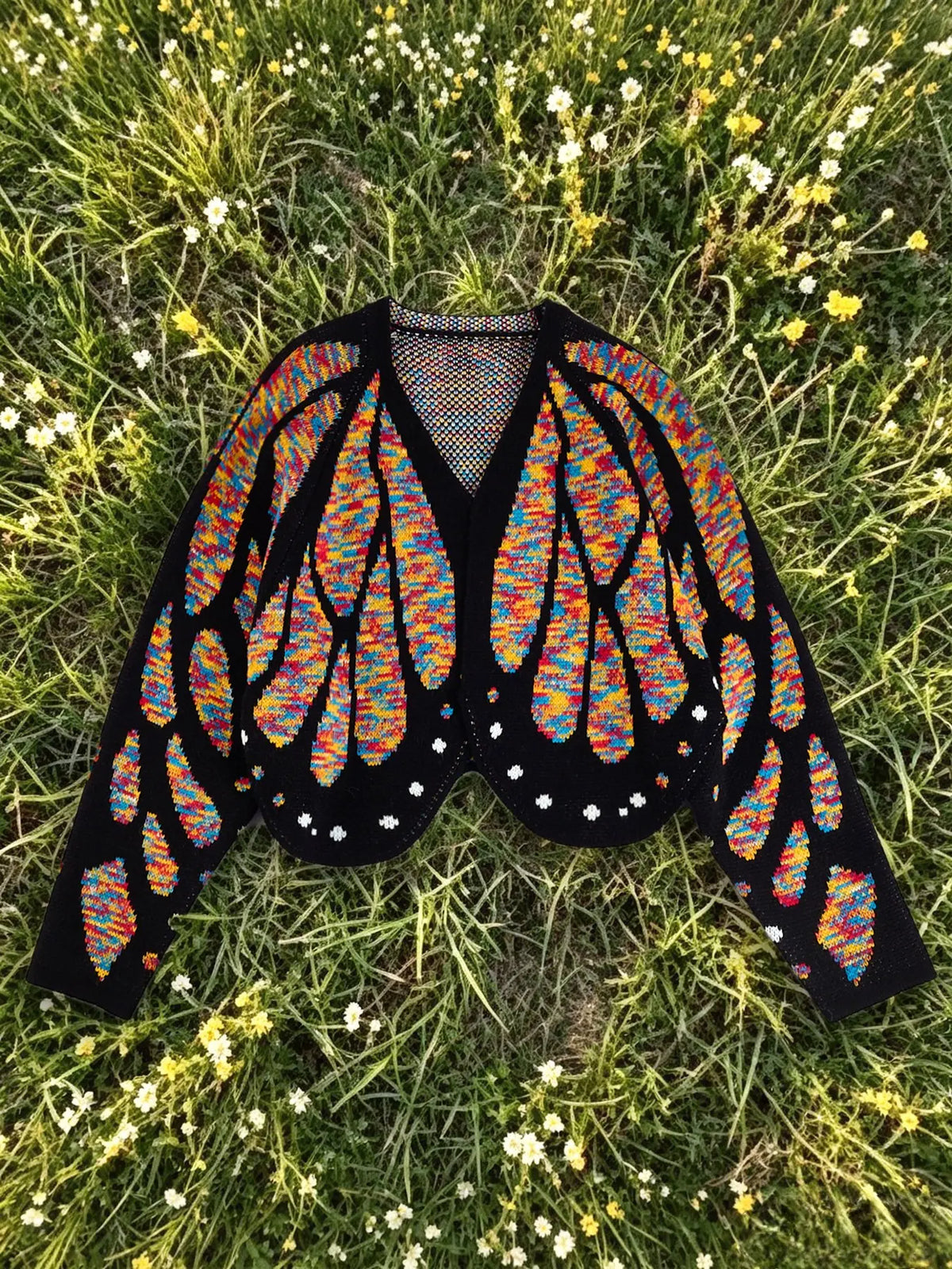 Women's Butterfly Wing Knit Cardigan with V Neck and Long Sleeves [YQT:ULO-260922-003:f1237fdff37541f1]