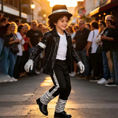 Boys Black Sequin Pop Star Costume Set with Silver Accents [YQT:ULO-261007-002:8891e5f8b337016d]