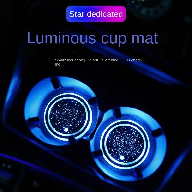 Rechargeable LED Car Cup Holder Coasters with Starry Design and Seven Colors [YQT:ULO-261009-001:2e13211bc04fd87a]