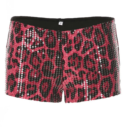 Women's Leopard Print Sequin Shorts with a Fitted Silhouette [YQT:ULO-261009-004:d8c0a960a7c63d09]