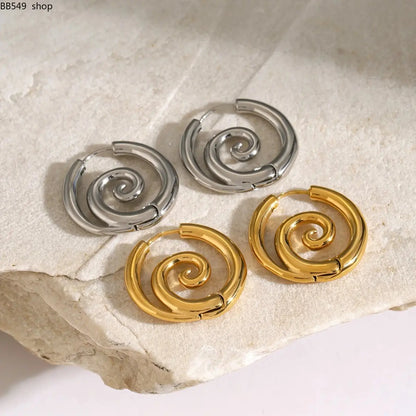 Stainless Steel Spiral Hoop Earrings in Gold and Silver Tones [YQT:ULO-260917-006:65e4b862c20b2e55]