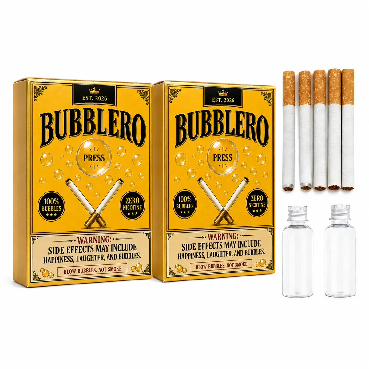 Cigarette Style Bubble Blower with Novelty Yellow and White Pack Design [YQT:ULO-260916-009:ca1e093a30a7c53d]