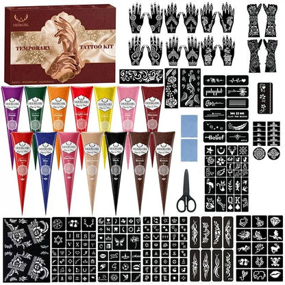 Temporary Tattoo Cone Kit with Floral, Mandala and Decorative Stencils [YQT:ULO-260920-005:ecc16005d46e5bae]