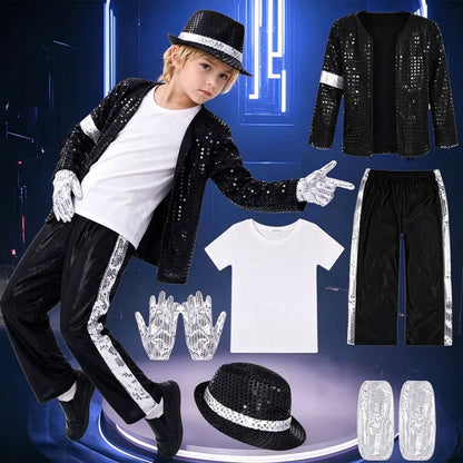 Boys Black Sequin Pop Star Costume Set with Silver Accents [YQT:ULO-261007-002:f6d86a8ac2c09aa4]