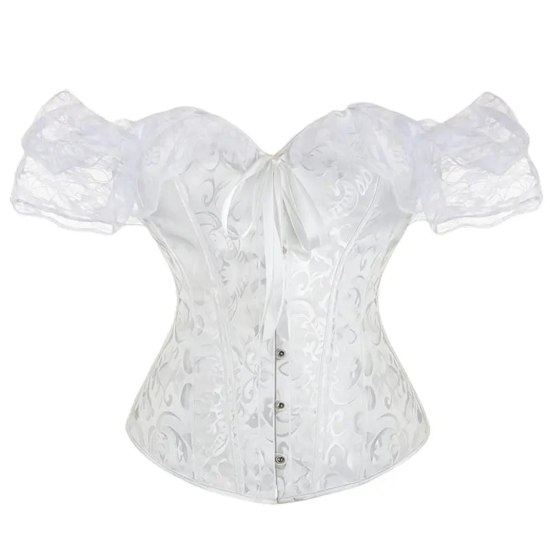 Women's Floral Corset Top with Off-Shoulder Lace Sleeves and Back Lacing [YQT:ULO-261008-005:e538b220746ca1da]