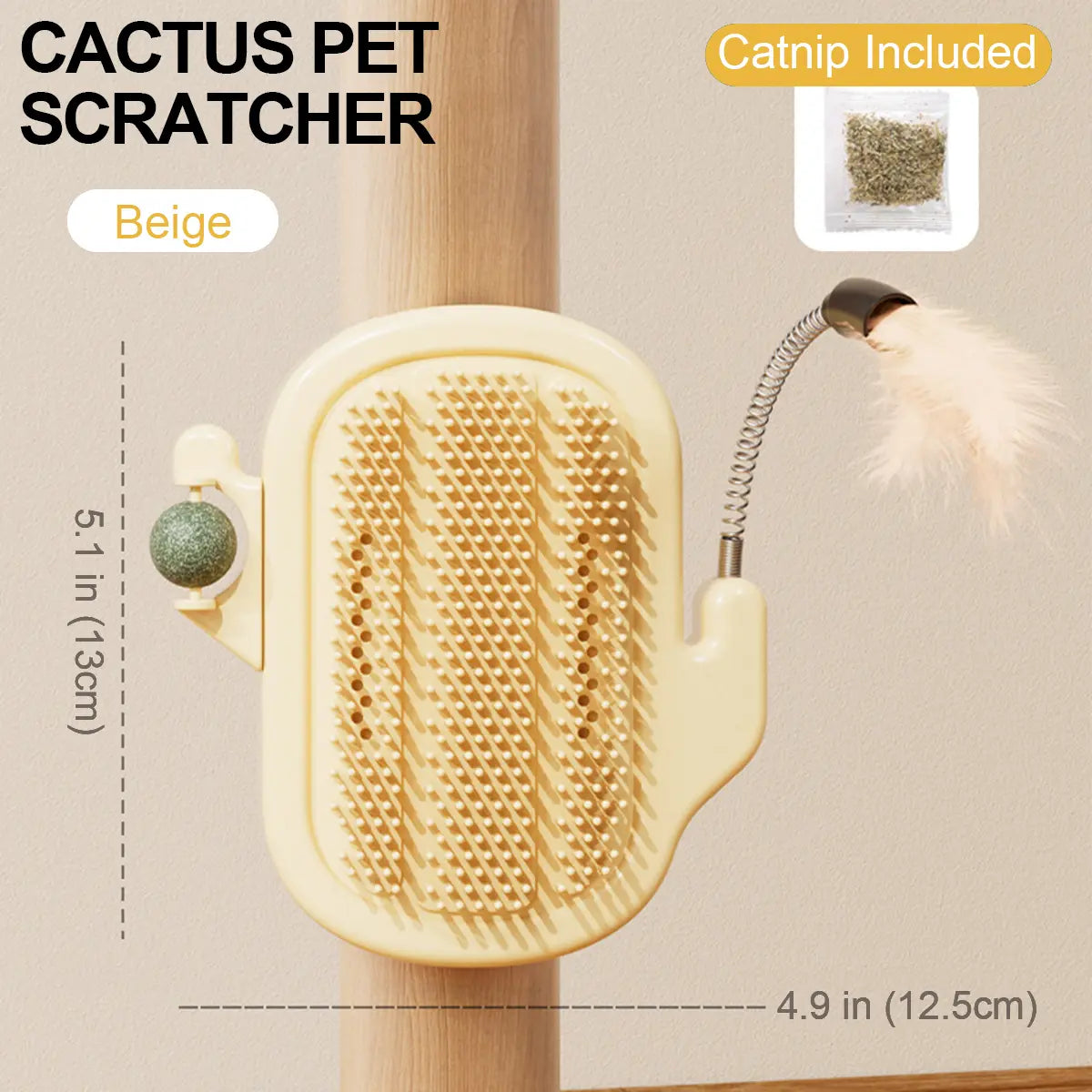 Cactus Cat Self-Grooming Brush with Catnip Ball and Feather Teaser [YQT:ULO-260921-003:acd7151263fe66ed]