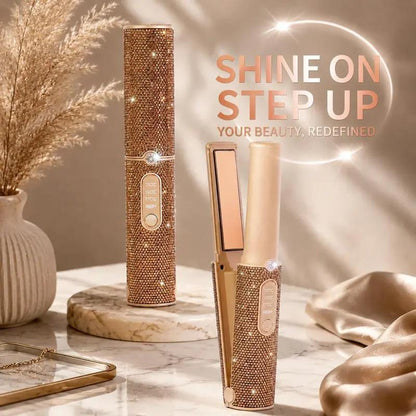 Cordless 2-in-1 Hair Straightener and Curler with Sparkling Rhinestone Design [YQT:ULO-261029-007:4f69e0a971cc6f8e]