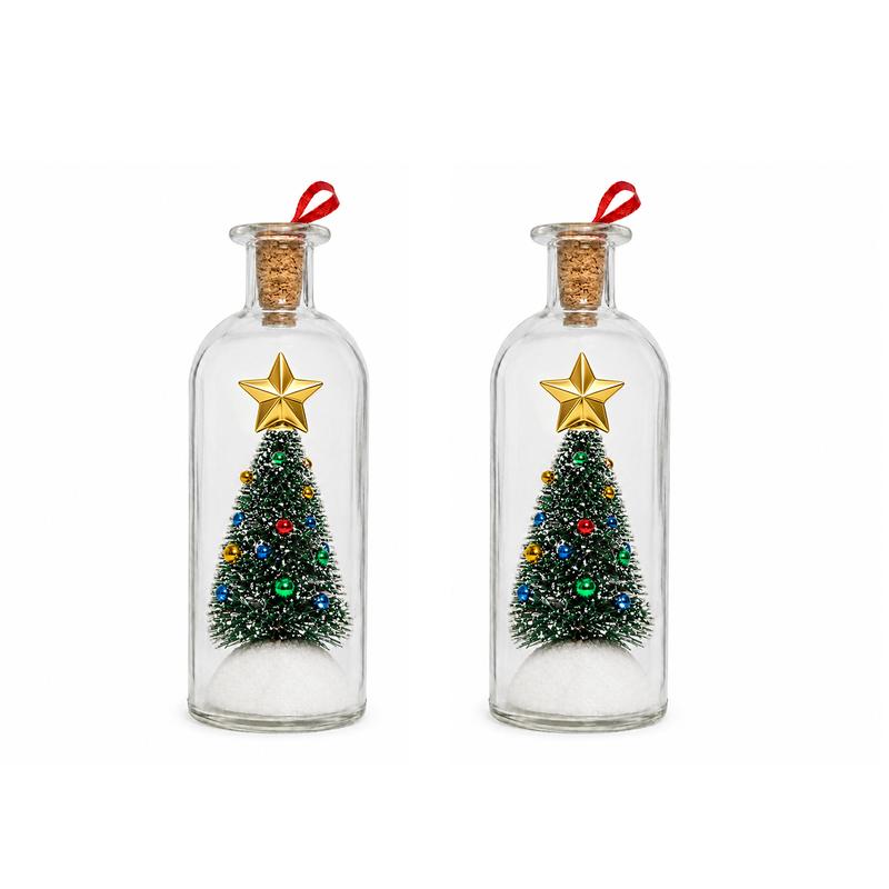 Recordable Christmas Message Bottle Ornament with Snowy Tree and Gold Star [YQT:ULO-261017-005:29d2cb4ba26c0310]