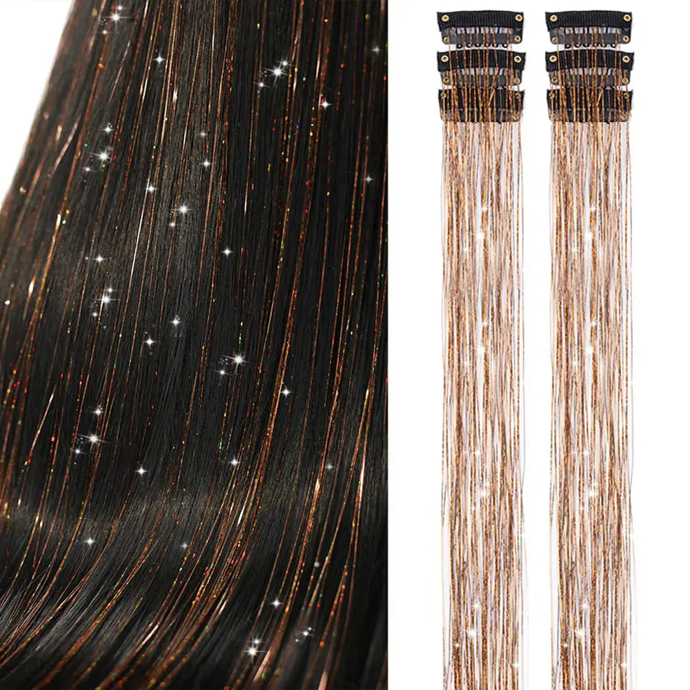 24 Inch Clip In Glitter Hair Tinsel Extensions for Parties and Festivals [YQT:ULO-260915-001:9fc56bd66943f322]