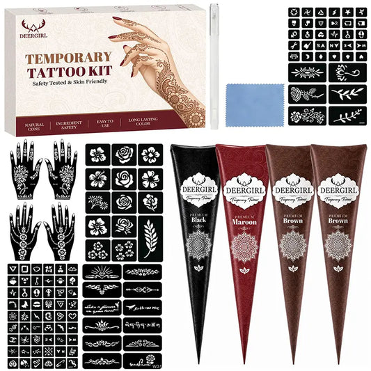 Temporary Tattoo Cone Kit with Floral, Mandala and Decorative Stencils [YQT:ULO-260920-005:09aee27416661d40]