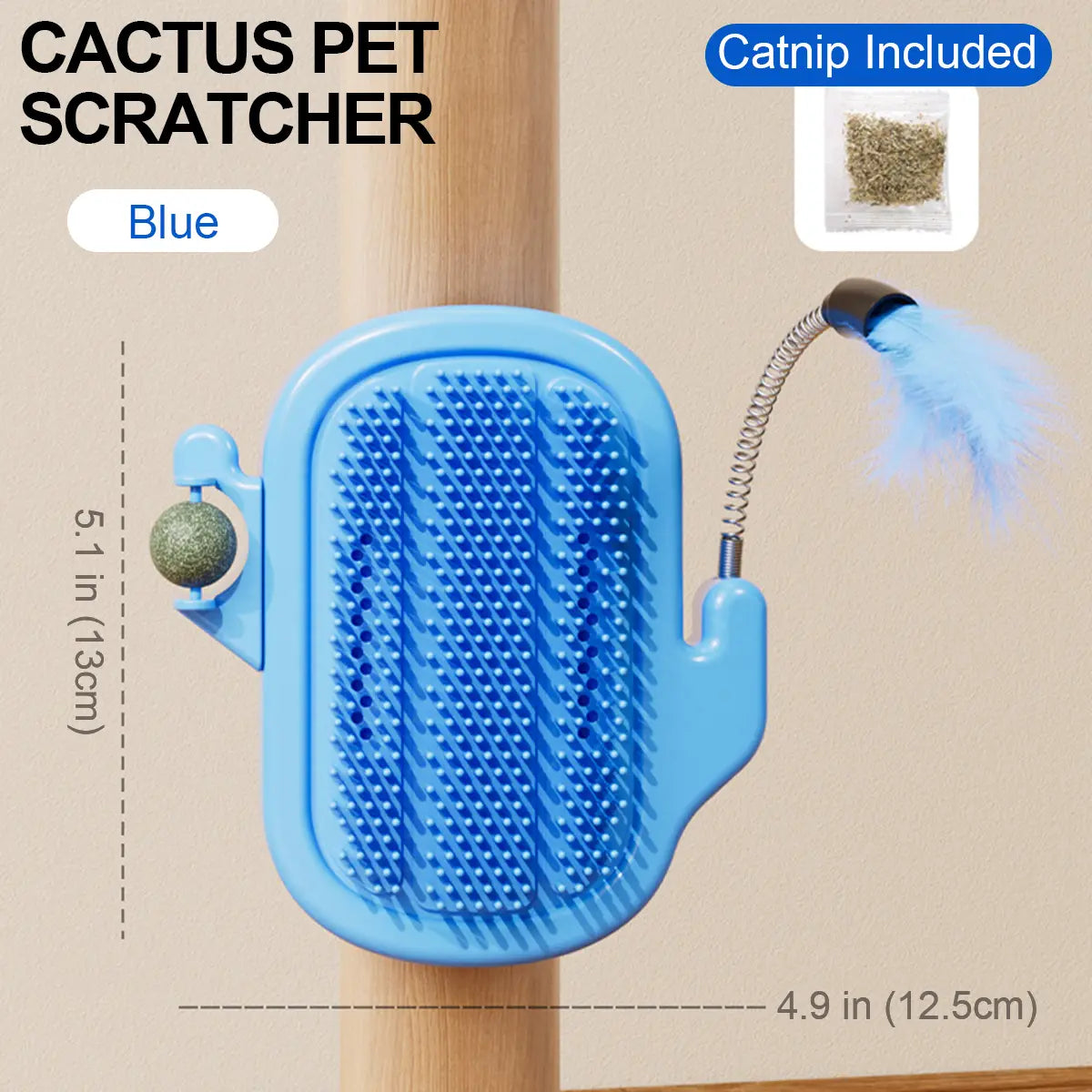 Cactus Cat Self-Grooming Brush with Catnip Ball and Feather Teaser [YQT:ULO-260921-003:d3cf4503c1e601c6]
