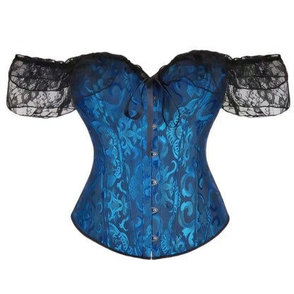 Women's Floral Corset Top with Off-Shoulder Lace Sleeves and Back Lacing [YQT:ULO-261008-005:8b7f0cba77d72a5f]