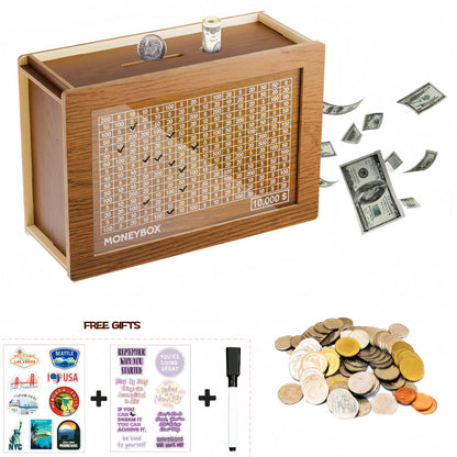 Wooden Money Saving Box with Numbered Tracker and 10000 Dollar Goal [YQT:ULO-260923-001:d66865abe734a824]