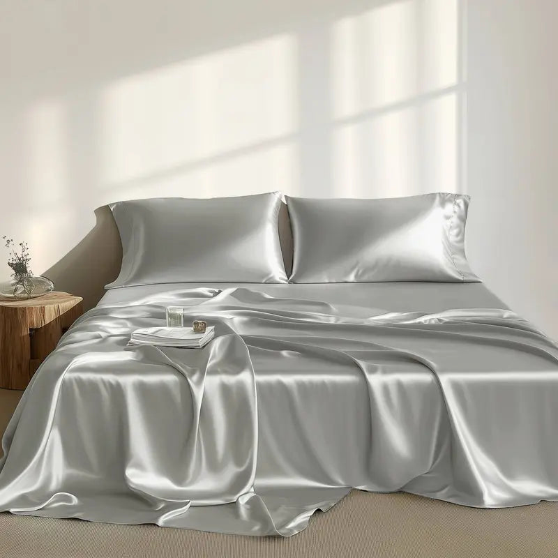 Six-Piece Solid Color Satin Bedding Set with Sheets and Pillowcases [YQT:ULO-261006-007:4fb029b74239c436]