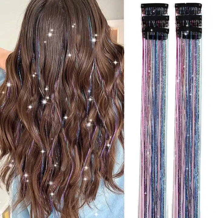 24 Inch Clip In Glitter Hair Tinsel Extensions for Parties and Festivals [YQT:ULO-260915-001:e7dcf3eb65311175]