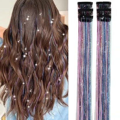 24 Inch Clip In Glitter Hair Tinsel Extensions for Parties and Festivals [YQT:ULO-260915-001:e7dcf3eb65311175]