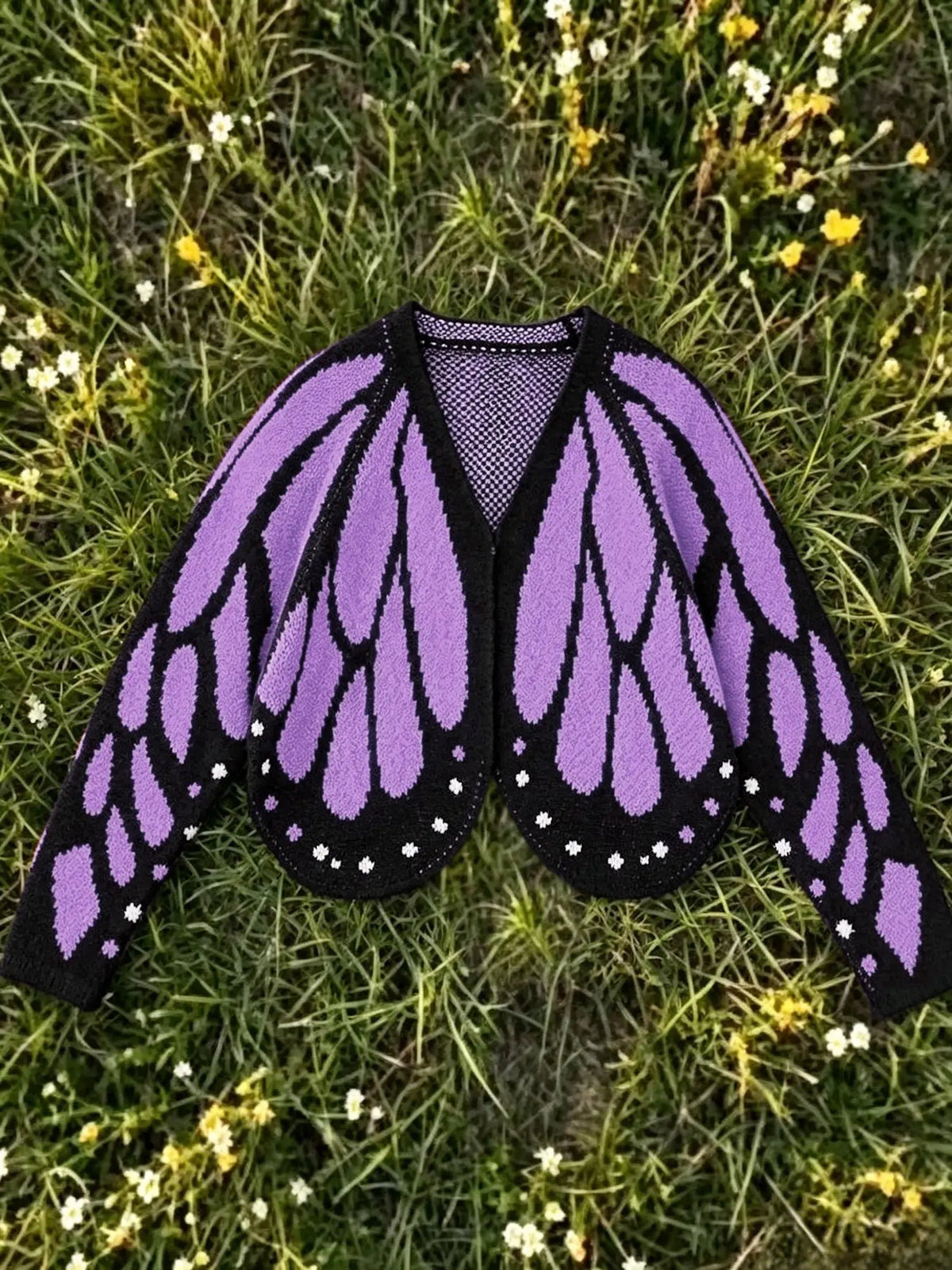 Women's Butterfly Wing Knit Cardigan with V Neck and Long Sleeves [YQT:ULO-260922-003:55b3b7d46b61f5ad]