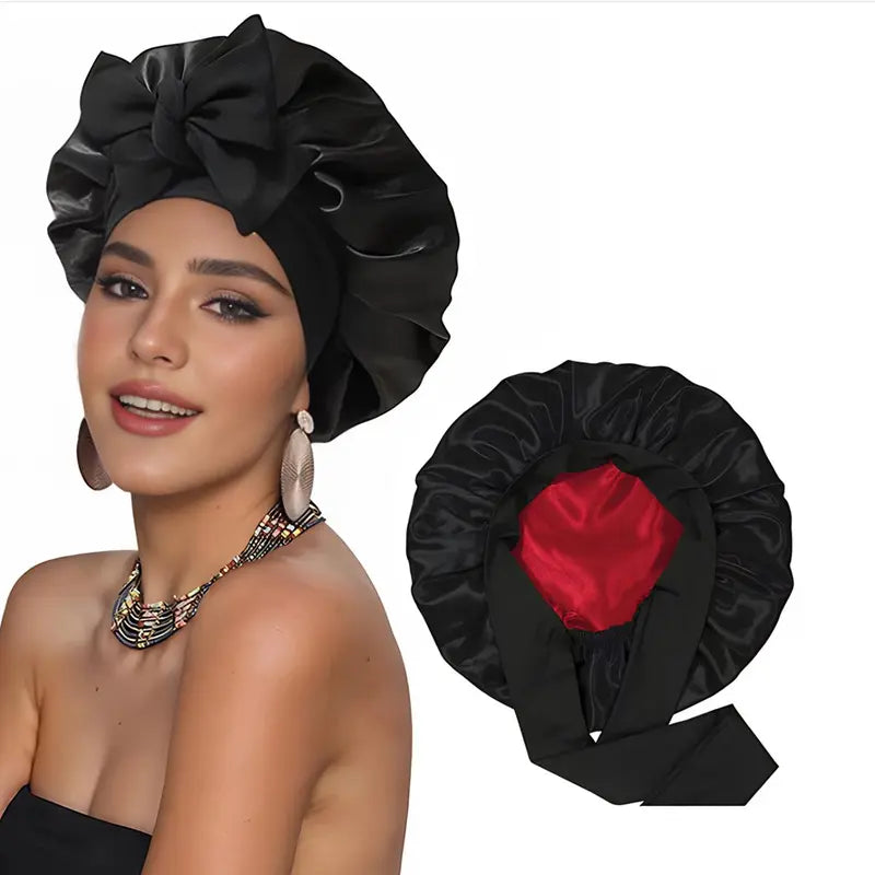 Double Layer Satin Hair Bonnet with Wide Elastic Band and Long Ties [YQT:ULO-261006-009:400f865d62555e4e]