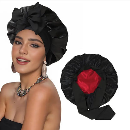 Double Layer Satin Hair Bonnet with Wide Elastic Band and Long Ties [YQT:ULO-261006-009:400f865d62555e4e]