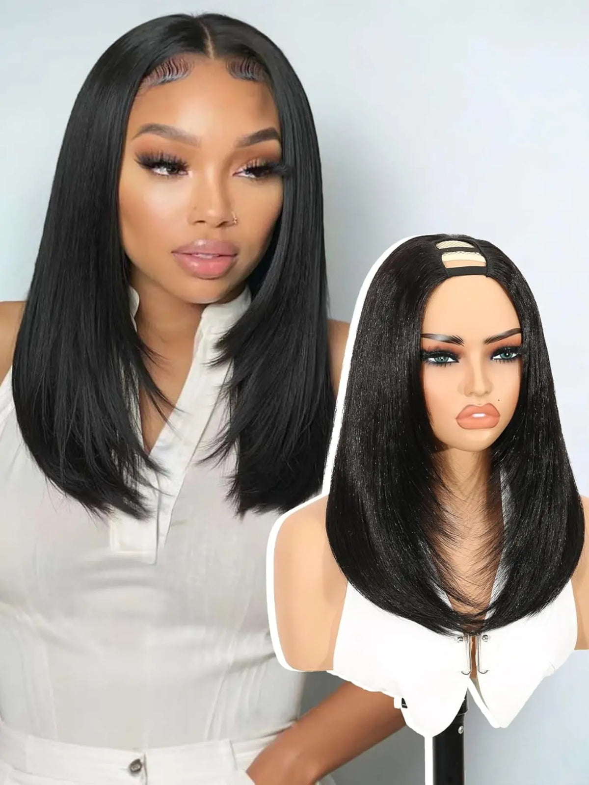 Women's Yaki Straight Layered U Part Synthetic Wig with Curved Ends [YQT:ULO-260917-004:4c5e8c2e0fd607c0]