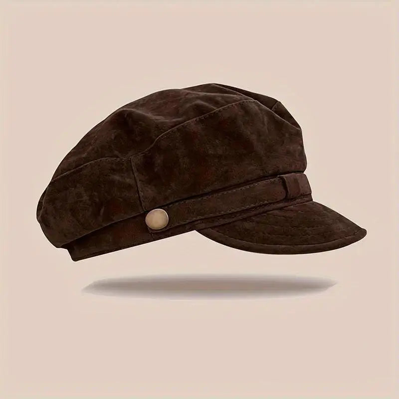 Retro Newsboy Cap with Short Brim and Decorative Button Detail [YQT:ULO-260918-001:8119ccc75a7080c5]
