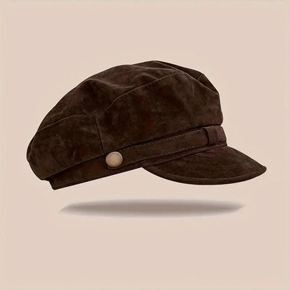 Retro Newsboy Cap with Short Brim and Decorative Button Detail [YQT:ULO-260918-001:8119ccc75a7080c5]