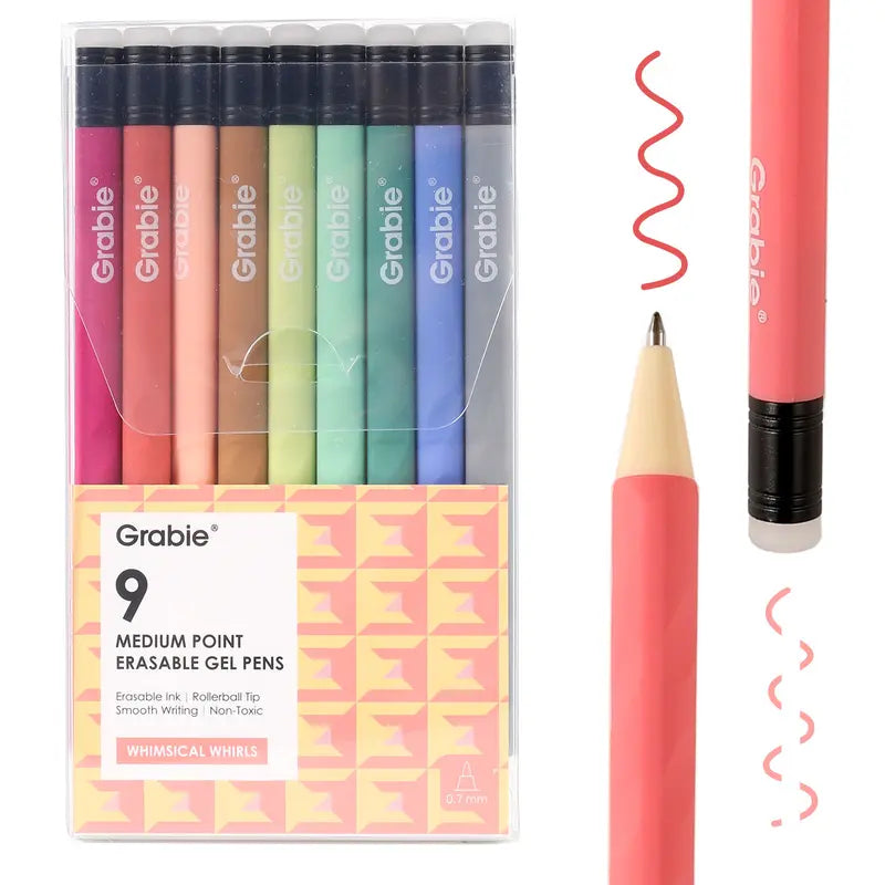 Grabie Erasable Gel Pen Set with Built-In Erasers and Colorful Pencil Design [YQT:ULO-261005-001:883df1ce0a5838ab]