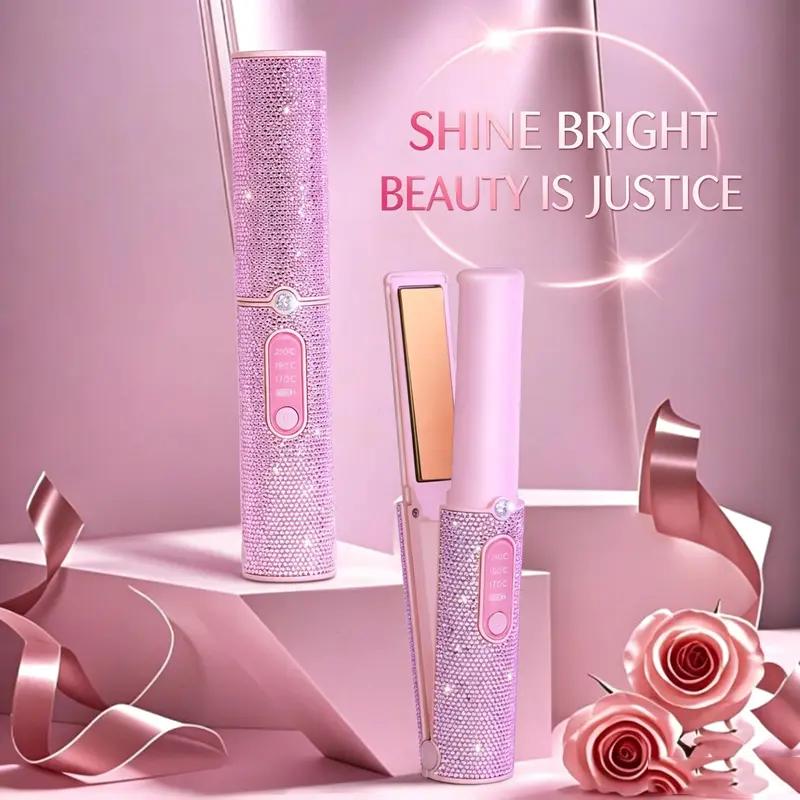 Cordless 2-in-1 Hair Straightener and Curler with Sparkling Rhinestone Design [YQT:ULO-261029-007:9d66027050165006]