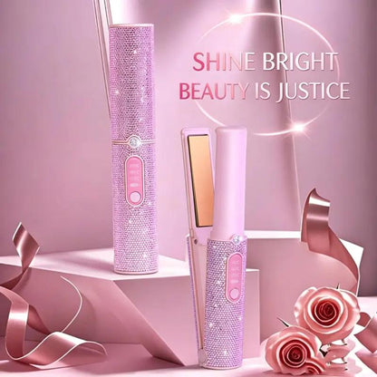 Cordless 2-in-1 Hair Straightener and Curler with Sparkling Rhinestone Design [YQT:ULO-261029-007:9d66027050165006]