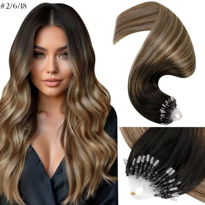 LaaVoo Micro Ring Human Hair Extensions, 14-28in Glueless Silky Straight, 57g Bead Loop System, Blends Naturally for Summer Outfits, Extensions Hair,sohochic