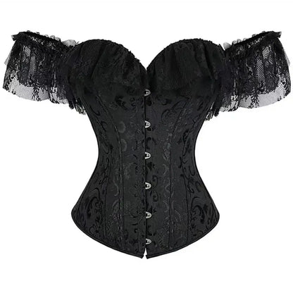 Women's Floral Corset Top with Off-Shoulder Lace Sleeves and Back Lacing [YQT:ULO-261008-005:b9aaf0e772078447]