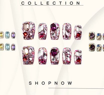 10-Piece Short Square Press-On Nails with Sparkly Rhinestones and 3D Designs [YQT:ULO-260918-004:843ae66587a4da2c]