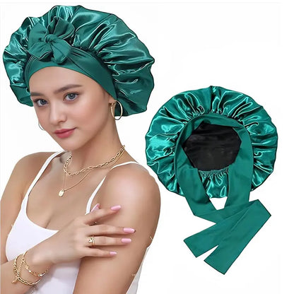 Double Layer Satin Hair Bonnet with Wide Elastic Band and Long Ties [YQT:ULO-261006-009:91bd015b23fdb63d]