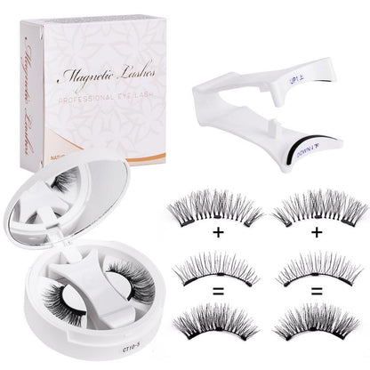Magnetic False Eyelash Kit with Applicator and Round Mirror Storage Case [YQT:ULO-261006-005:76b3c53b5e2f8b1a]