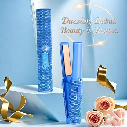 Cordless 2-in-1 Hair Straightener and Curler with Sparkling Rhinestone Design [YQT:ULO-261029-007:23940d2d10618a15]