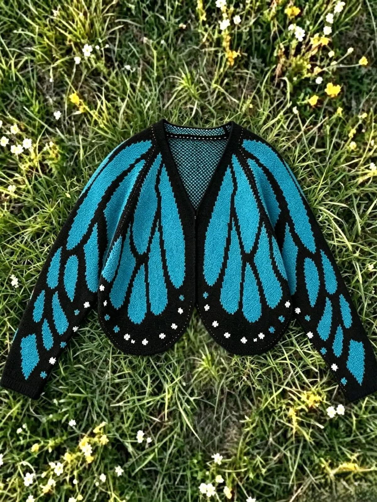 Women's Butterfly Wing Knit Cardigan with V Neck and Long Sleeves [YQT:ULO-260922-003:a89b3f234df2ddb7]