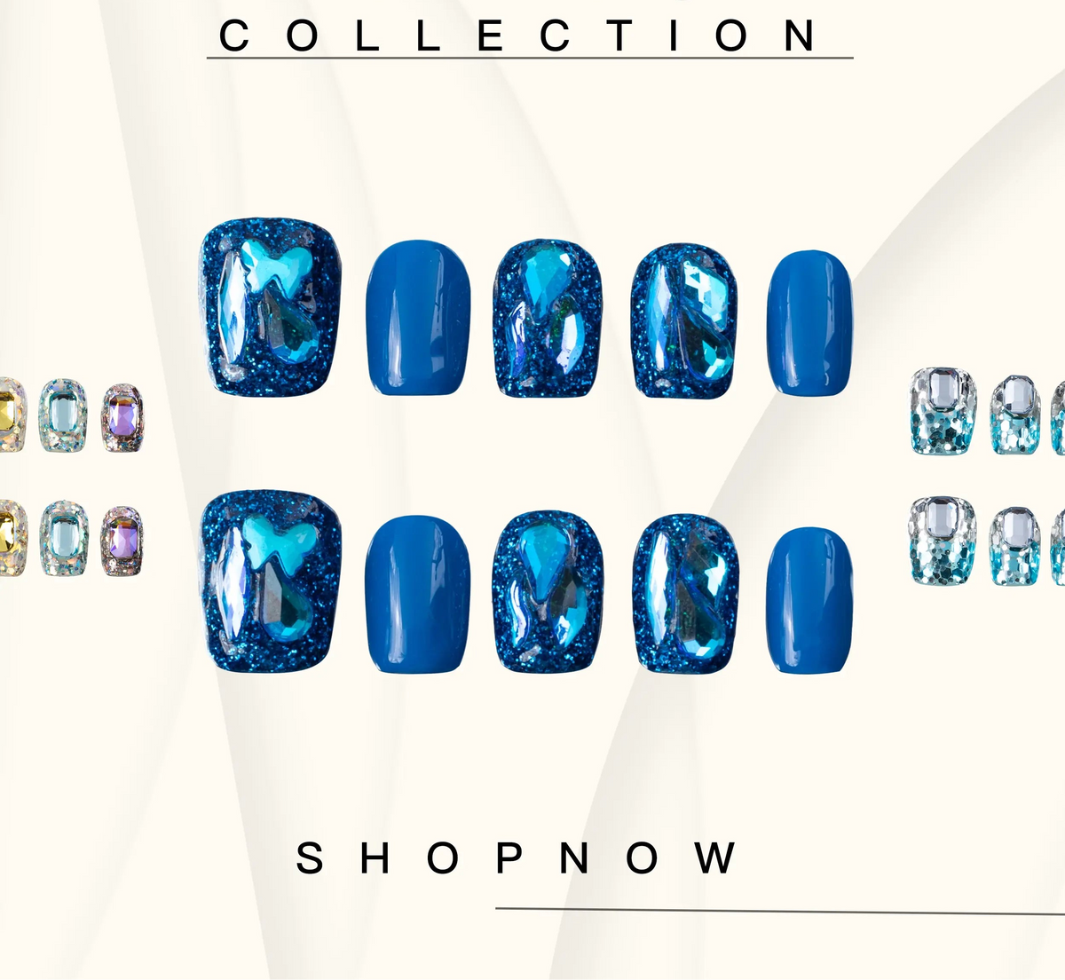 10-Piece Short Square Press-On Nails with Sparkly Rhinestones and 3D Designs [YQT:ULO-260918-004:5e2aa15d6c31ef8e]