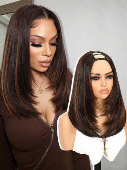 Women's Yaki Straight Layered U Part Synthetic Wig with Curved Ends [YQT:ULO-260917-004:ca74bda6c16aa80a]